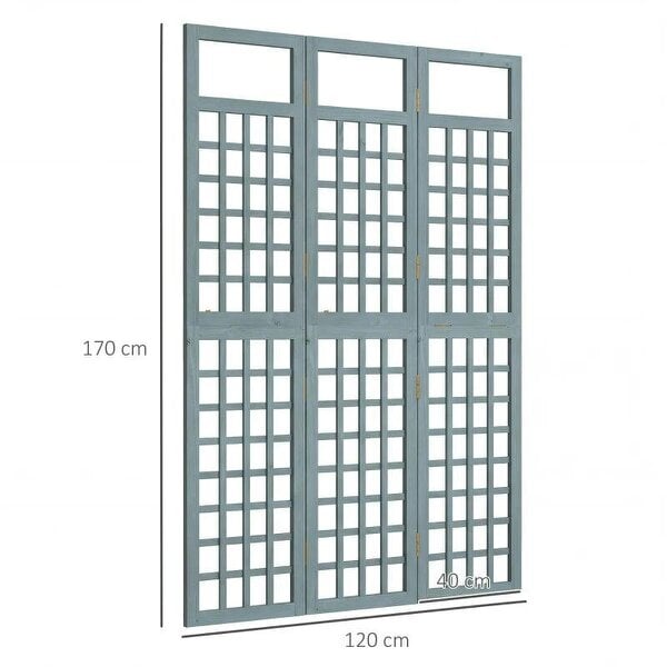 3-Panel Garden Privacy Screen, Freestanding Foldable Wooden Outdoor Divider/Trellis, Decorative Privacy Screen, Grey