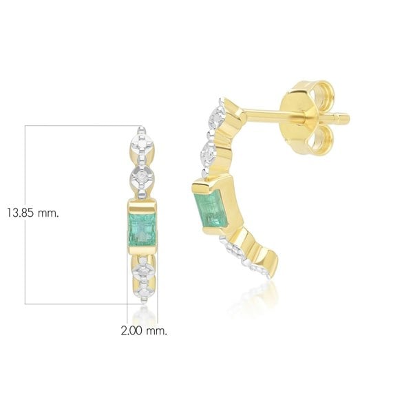 Gemondo Classic Baguette Emerald & Diamond Half Eternity Hoop Earrings in 9ct Yellow Gold