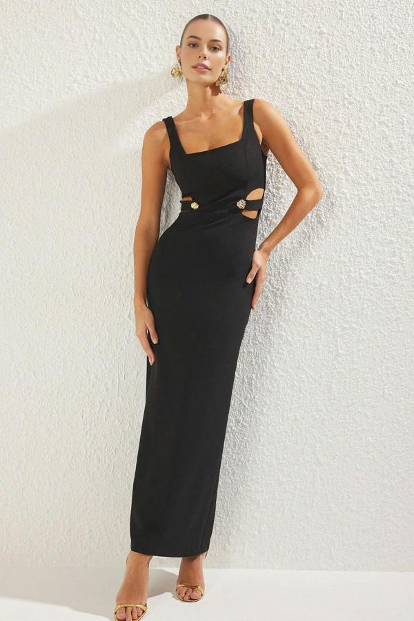 WOVCOR Woven Long Evening Dress with Accessory Details