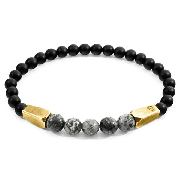 Anchor & Crew Grey Jasper Hukou 9ct Yellow Gold and Stone Bracelet