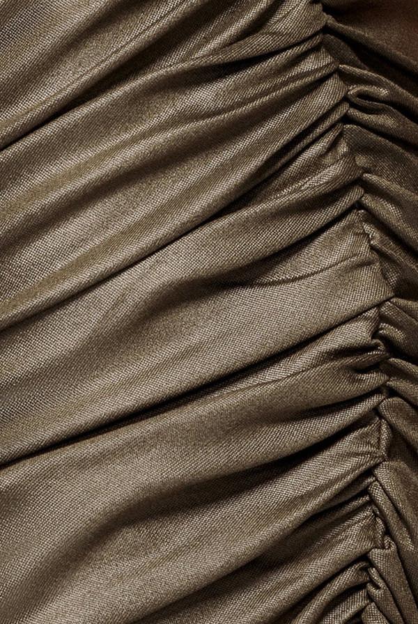 Bandeau Faux Leather Midi Dress - Khaki DR3727