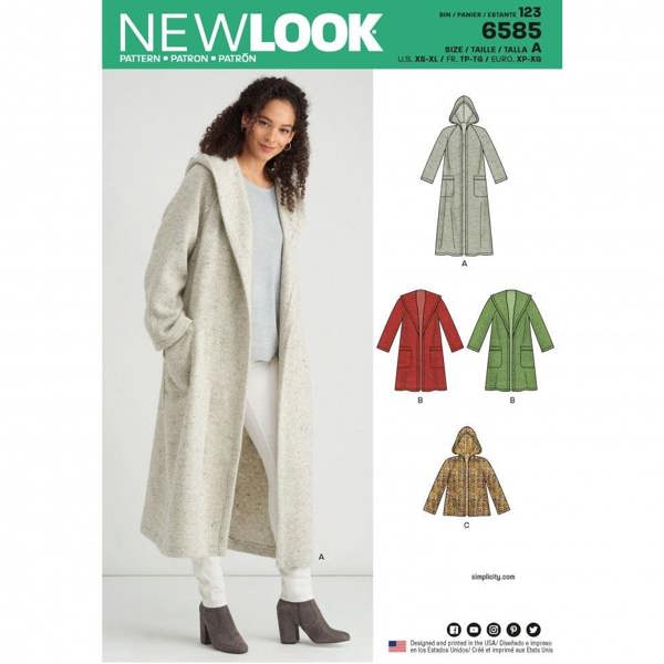 New Look Sewing Pattern 6585, Coats, Jackets for Women, A (XS-S-M-L-XL) - Intermediate
