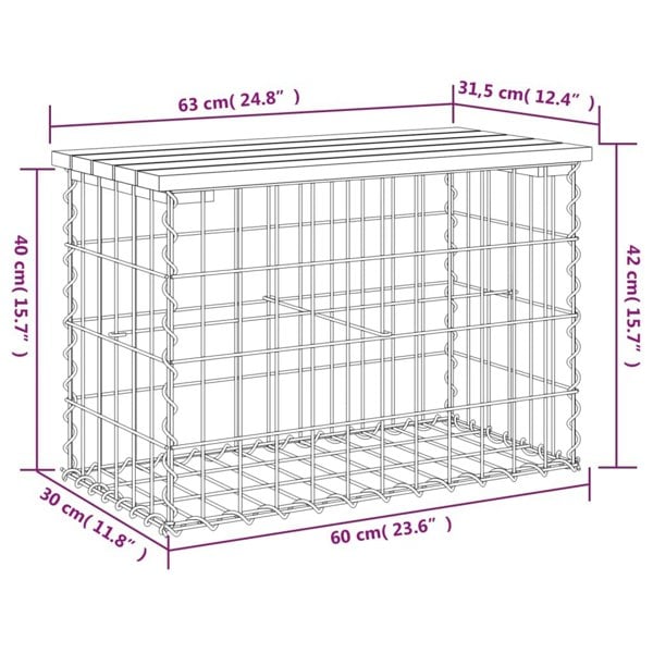 Berkfield Garden Bench Gabion Design 63x31.5x42 cm Solid Wood Pine
