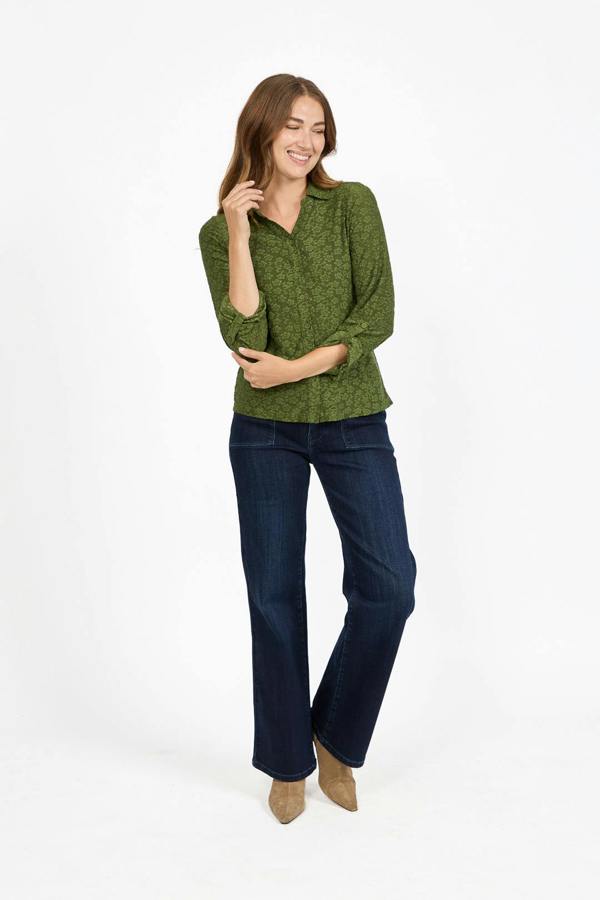 Mudflower Floral Lace Full-Sleeve Stretch Shirt Blouse