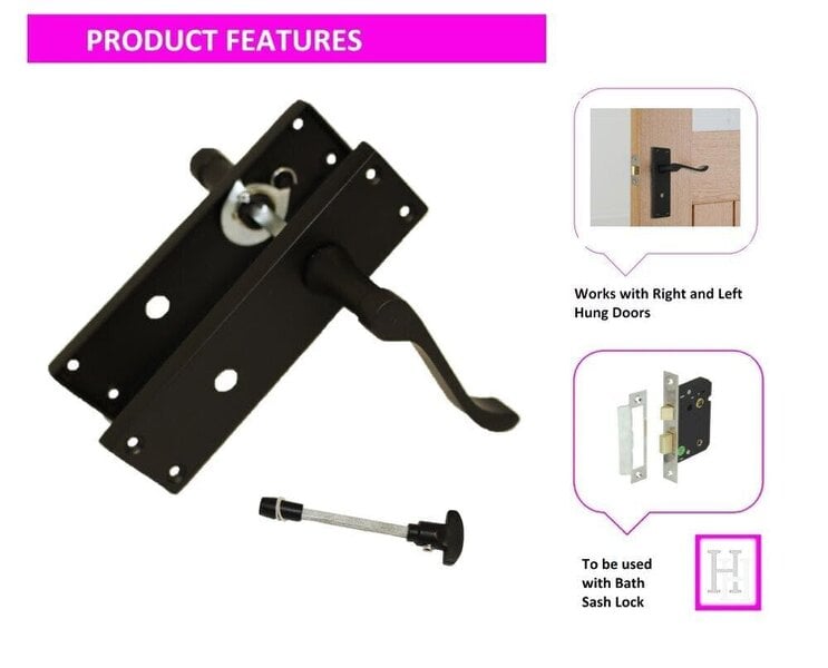 EDH Door Hardware Victorian Black Bathroom Door Handle Set - 1 Pair Classic Black Interior Door