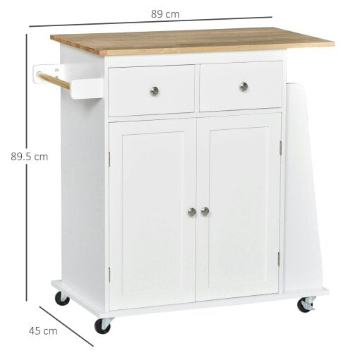 Wyld Haus Rubberwood Top Kitchen Island On Wheels With Cabinets Drawers Spice Rack And Shelves