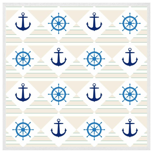 Benjamin Tate Design Nautical elements on striped background (Picture Frame)
