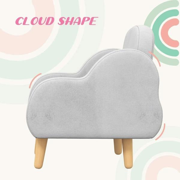 Grey cloud-shaped kids armchair front view with rounded back