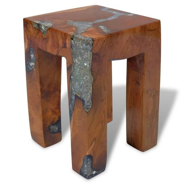 Berkfield Stool Solid Teak Wood and Resin