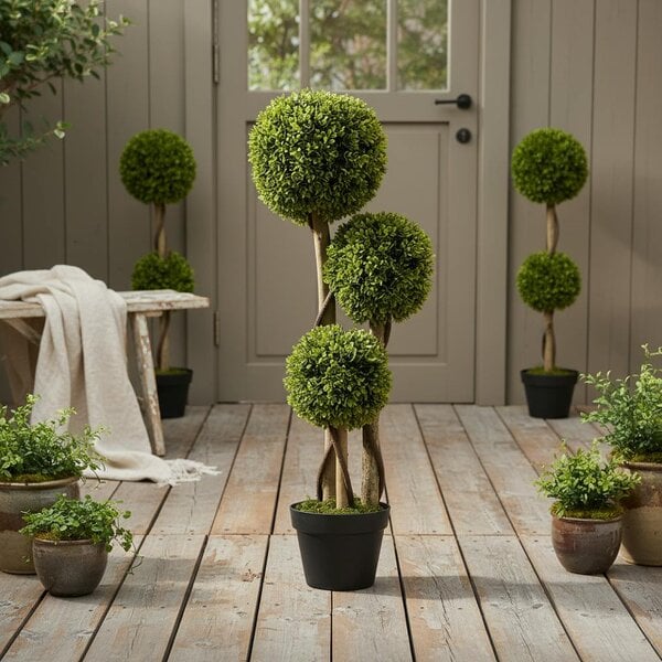 Wyld Haus Sassafa Set Of 2 Light Green Artificial Boxwood Ball Topiary Trees In Pots H8 90cm