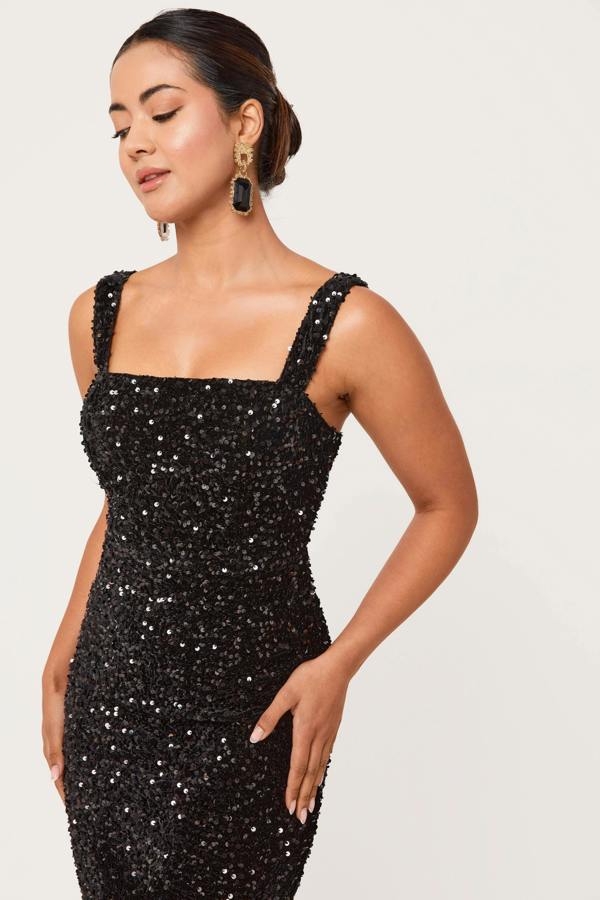 LuvForever Elis - Black Sequin Midi Dress
