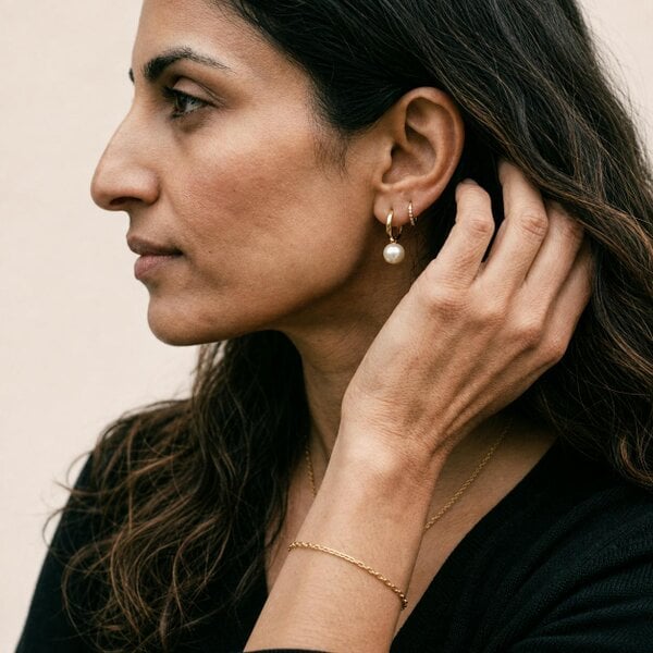 The Colourful Aura Gold Hoop Pearl Drop Earrings