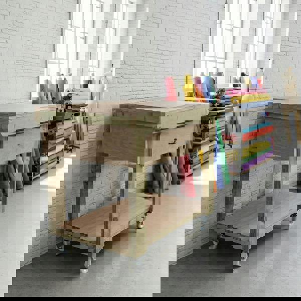 Arbor Garden Solutions Wooden Eucalyptus hardwood workbench, tool cabinet with drawer (V.1) with wheels