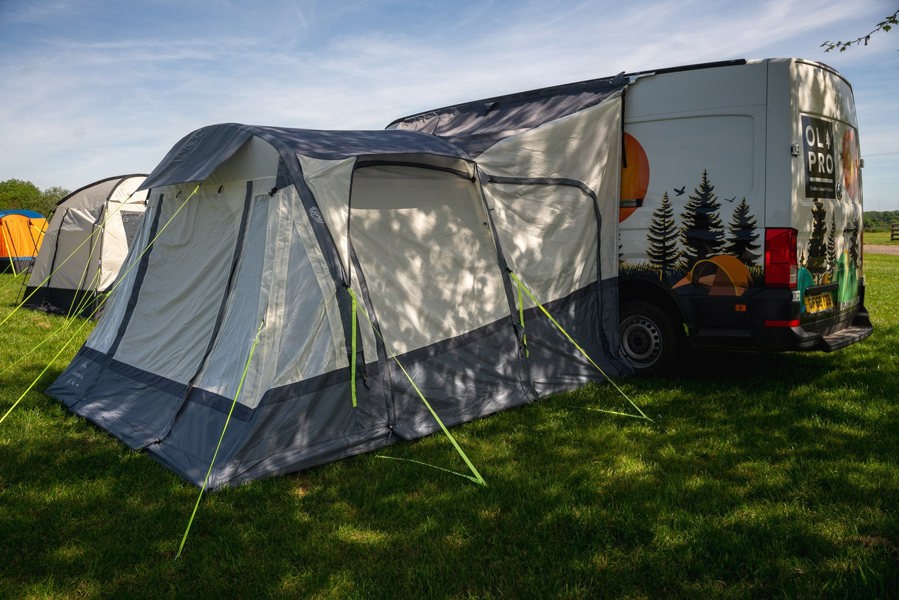 The Loopo Breeze® XL v2 Motorhome Awning on a Volkswagen Crafter Campervan with, the awning doors are all closed