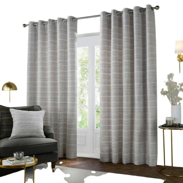 Paoletti Jupiter Chenille Eyelet Curtains - Silver - 