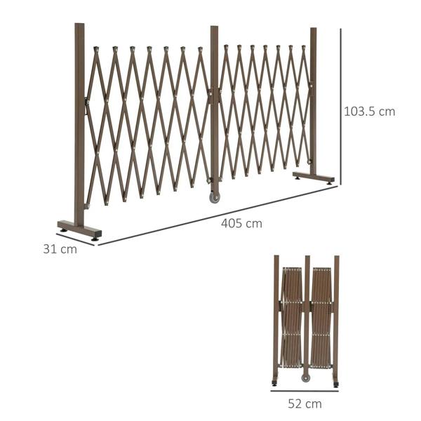 Dark brown foldable trellis fence stand with diamond lattice and base measurement points