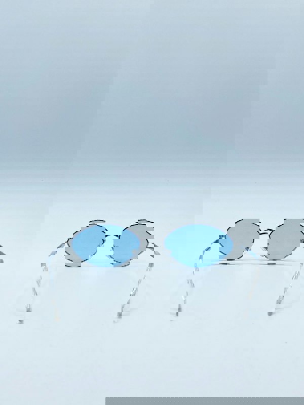 SVNX Metal Oval Frame Sunglasses with Blue Lenses