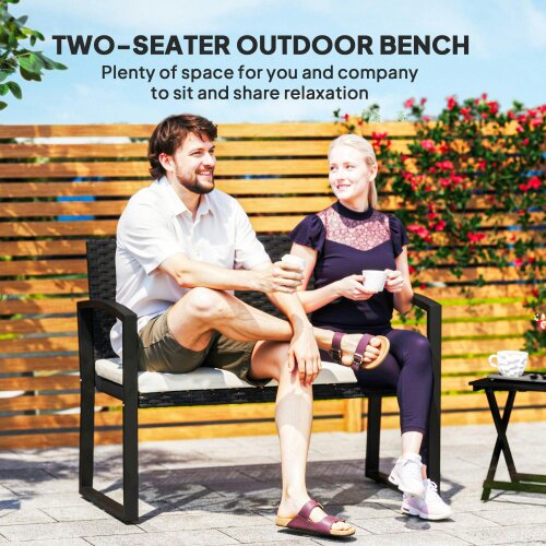 Wyld Haus Lalepa Black Rattan Beige 2 Seater Outdoor Garden Bench