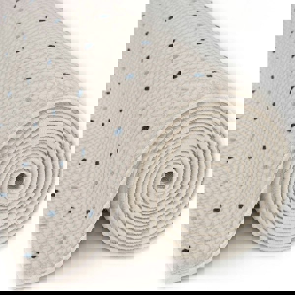 Living Room rug, blue-cream colours, dots, practicality in mind, the rug is anti-allergic.