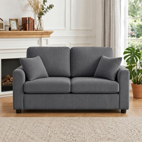 HOMCOM 2 Seater Sofa, Corduroy Small Couch with Spring Cushion - Dark Grey