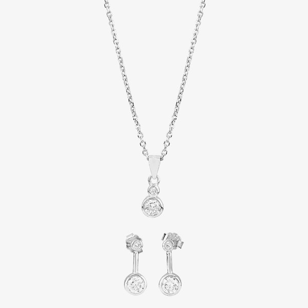 T. H. Baker Silver Cubic Zirconia Bezel-set Graduated Pendant and Earring Set SET14071