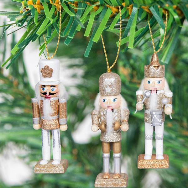 13cm Wooden Nutcracker Christmas Ornament Set of 5, Hand-Painted Festive Decorations image 6