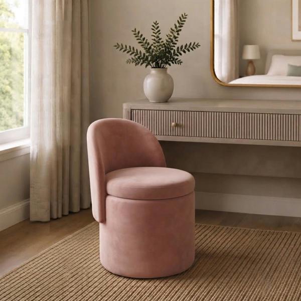 Garden Greatness Blush Versatile Velvet Storage Ottoman Chair