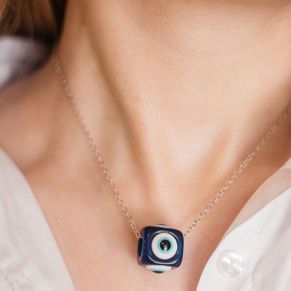 The Colourful Aura Evil Eye Dice Square Bead Minimalist Adjustable Pendant Protection Necklace