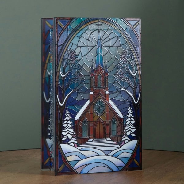 Samuel Alexander 21cm Battery Operated Light up Double Sided Stained Glass Victorian Church Decoration with LEDs