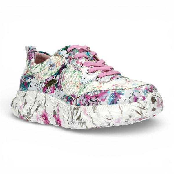 Laura Vita Women's Sofiao 07 Rose Pink Floral Leather Trainers Platform Sneaker Shoes