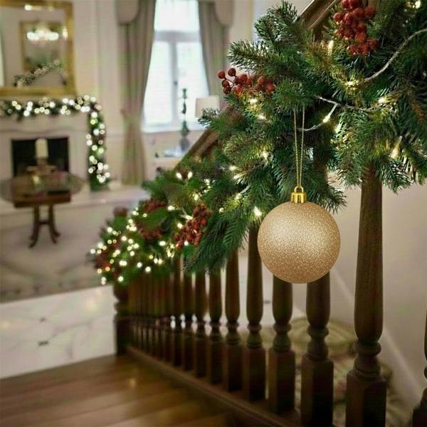 Shatchi 2cm Champagne Glitter Christmas Bauble for Tree and Home Festive Decorations
