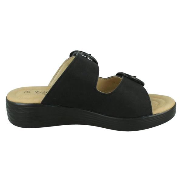 Eaze Ladies Eaze Low Wedge Mule Sandal with Twin Buckle Strap F12077