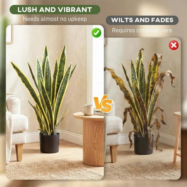 Bobobiy Artificial Snake Plant 21 Variegated Leaves Fake Plant in Pot Indoor Outdoor Decor Green