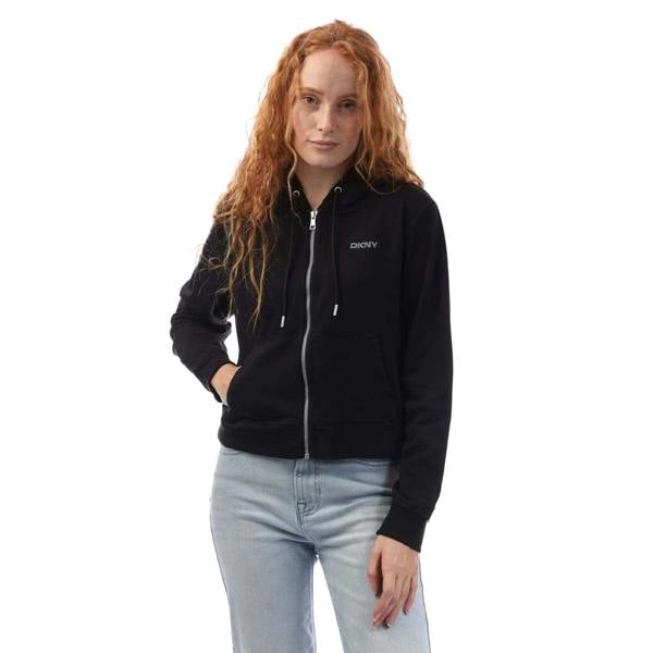 DKNY Womens/Ladies Studded Logo Full Zip Hoodie - Black - 