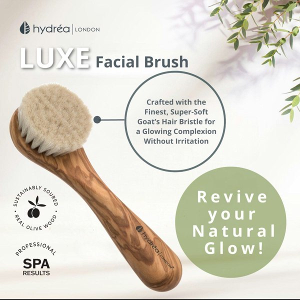 Hydréa London Premium Olive Wood Facial Brush - Super Soft Exfoliating Natural Bristle