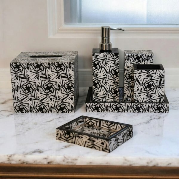 Artisan Furniture Solid Wood Aztec Print Bathroom Set of 6