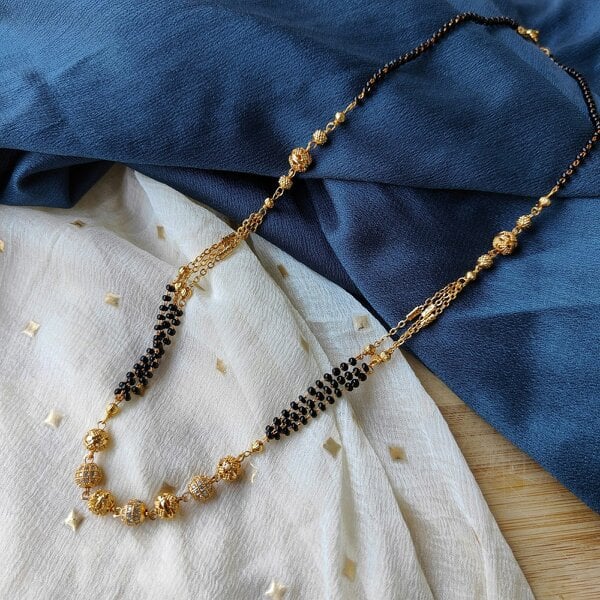 The Colourful Aura Gold Black Beaded Indian Asian Nazar Mangalsutra Choker Necklace