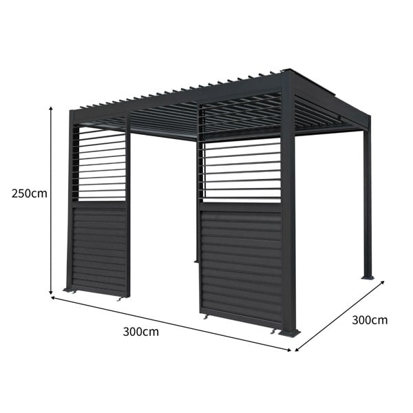Monstershop Aluminium Pergola With Anthracite Blinds & 2 Shutter Panels - 3m x 3m