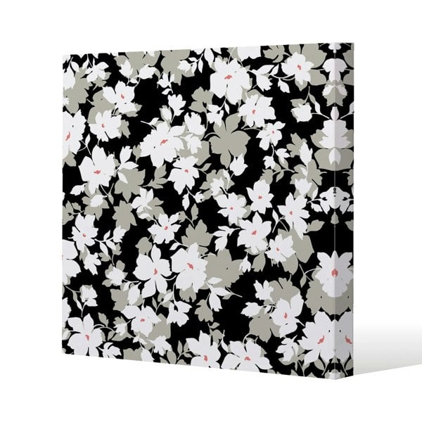 Benjamin Tate Design Grey, White & Black Flowers Slim Style Canvas Print  75x75cm , 15mm Slim Real wood.