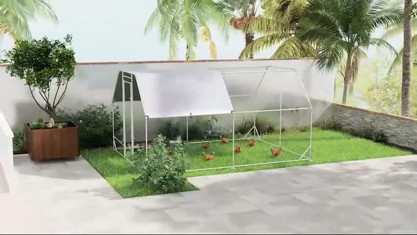 PawHut Chicken Run W/ Roof, Walk In Chicken Coop, Hen House