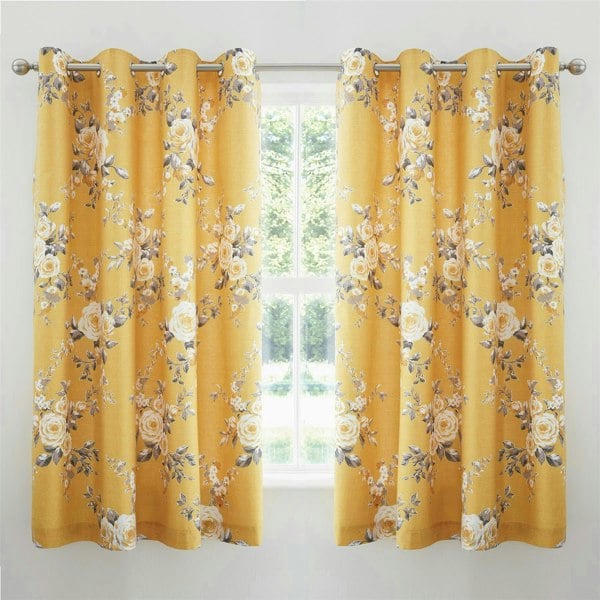 Catherine Lansfield Canterbury Fully Lined Eyelet Curtains Ochre
