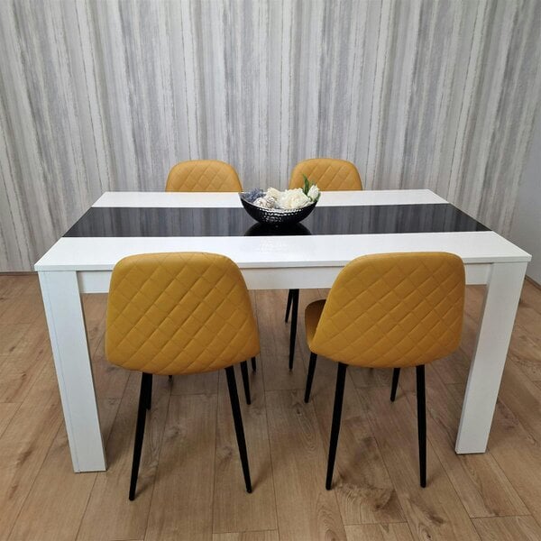 Kosy Koala Modern White And Black Dining Table Set With 4 Mustard Chairs Dining Room Furniture