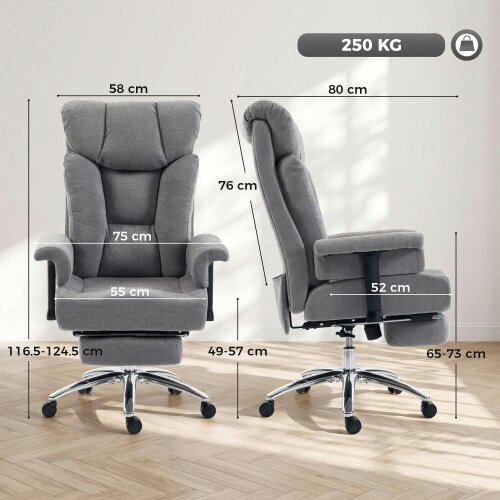 HOMCOM 250 kg Big and Tall Office Chair with High Back, Footrest, Dark Grey
