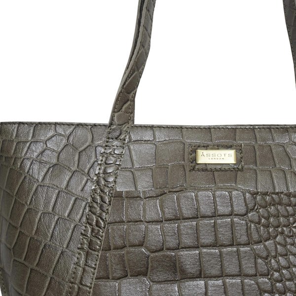 Assots London 'AGNES' Olive Croc Real Leather Designer Tote Bag