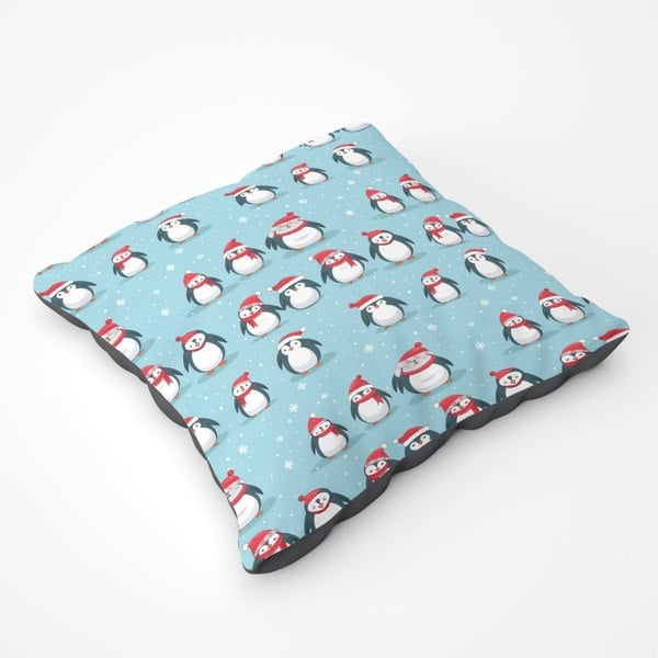 Warren Reed Adorable Santa Penguins Floor Cushion