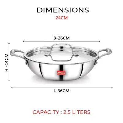 AVIAS TRIPLY KADAI WITH SS LID - 24CM (2.5L)