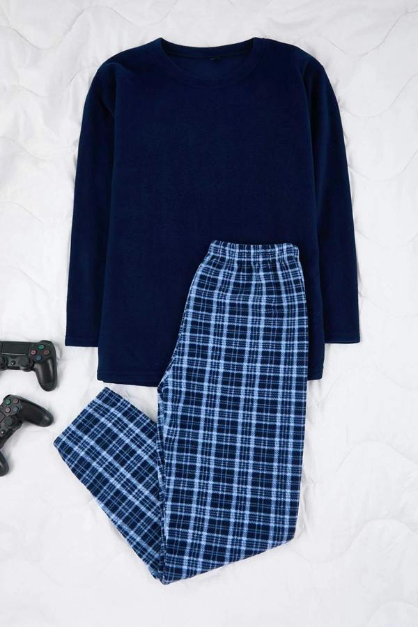 WOVCOR 2-Piece Regular Argyle Polar Fleece Men's Pajama Set