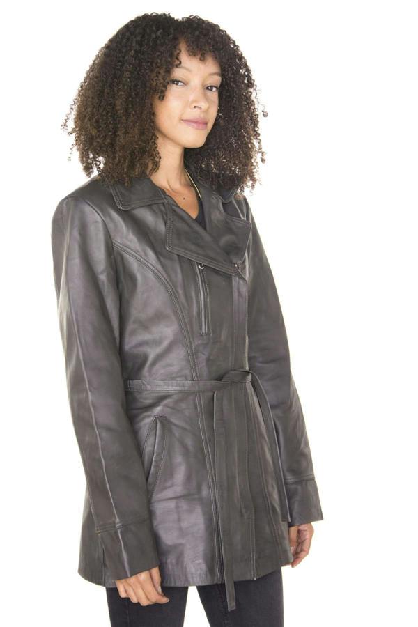 Infinity Leather Womens Leather Long Biker Jacket-Muscat