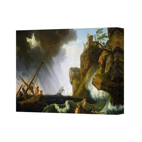 Benjamin Tate Design Dramatic Seascape Canvas Wall Art Shipwreck At Cliffside Fortress