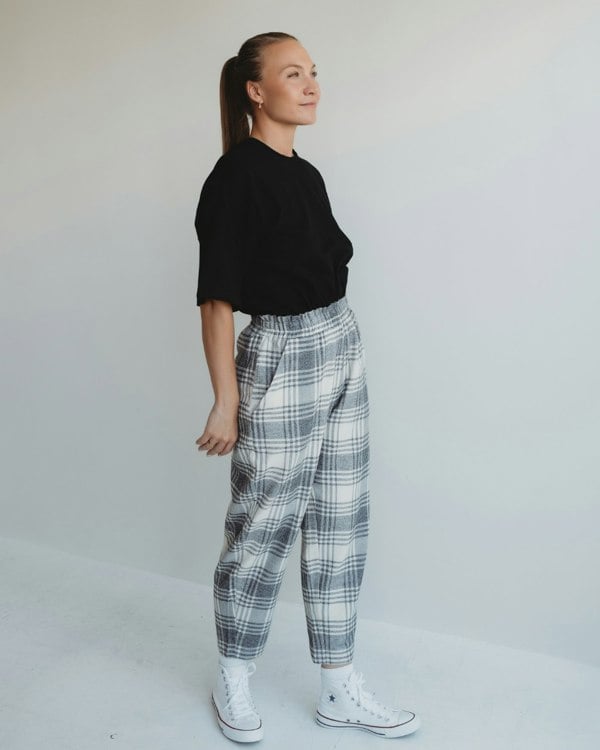 Kate Multicolour Brushed Check Print Barrel Leg Trousers - image 3
